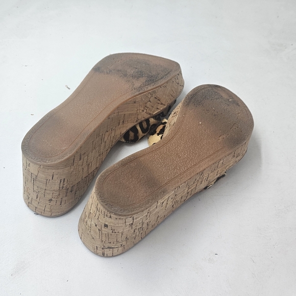 Sam Edelman Reid Leopard Calf Hair Cork Wedge Slide Sandals Platform Size 8 - Picture 8 of 10